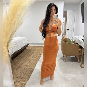 Rust orange two piece skirt set